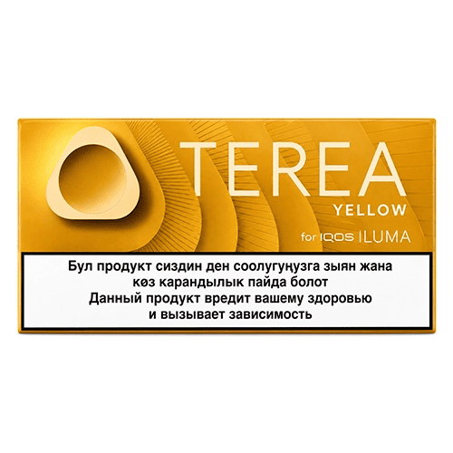 TEREA Yellow Kyrgyzstan heated tobacco sticks pack for IQOS ILUMA TEREA Yellow Kyrgyzstan heated tobacco sticks pack for IQOS ILUMA on white background